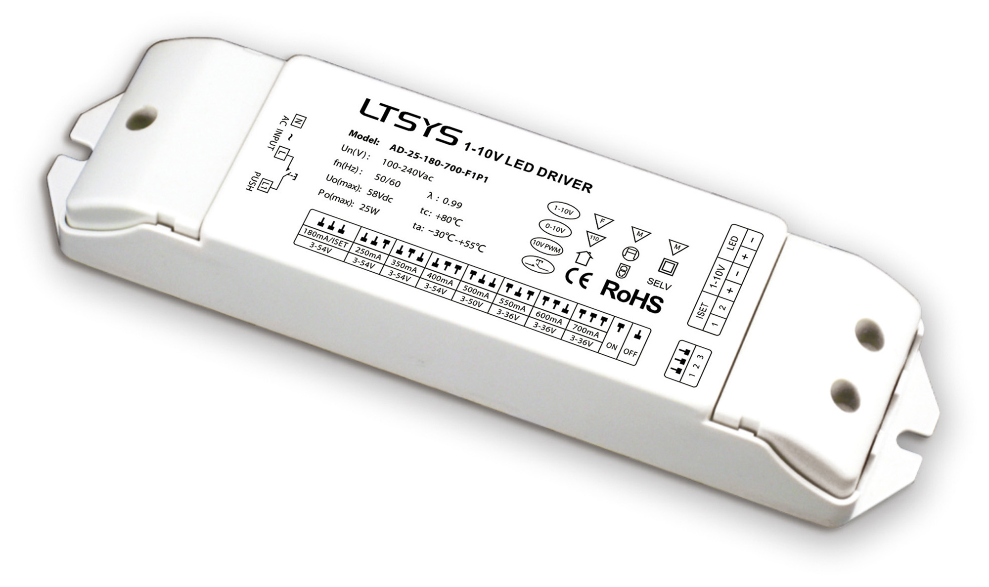 AD-25-180-700-F1P1  PWM Push Dim 0.5-25W Current Dimmable Drive